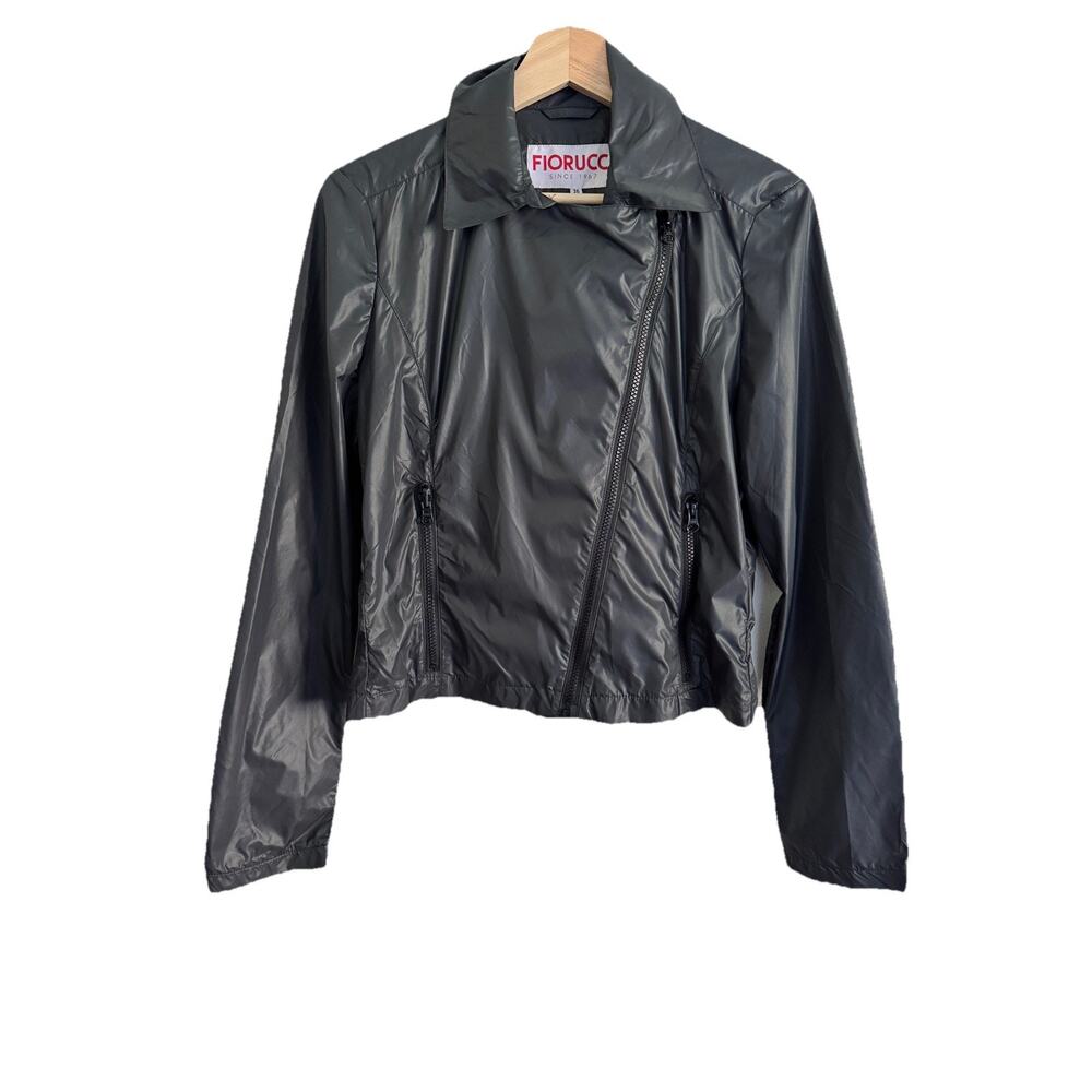 FIORUCCI Dark Grey Women’s Lightweight Cropped Biker Rain Coat US 6 Edgy Moto